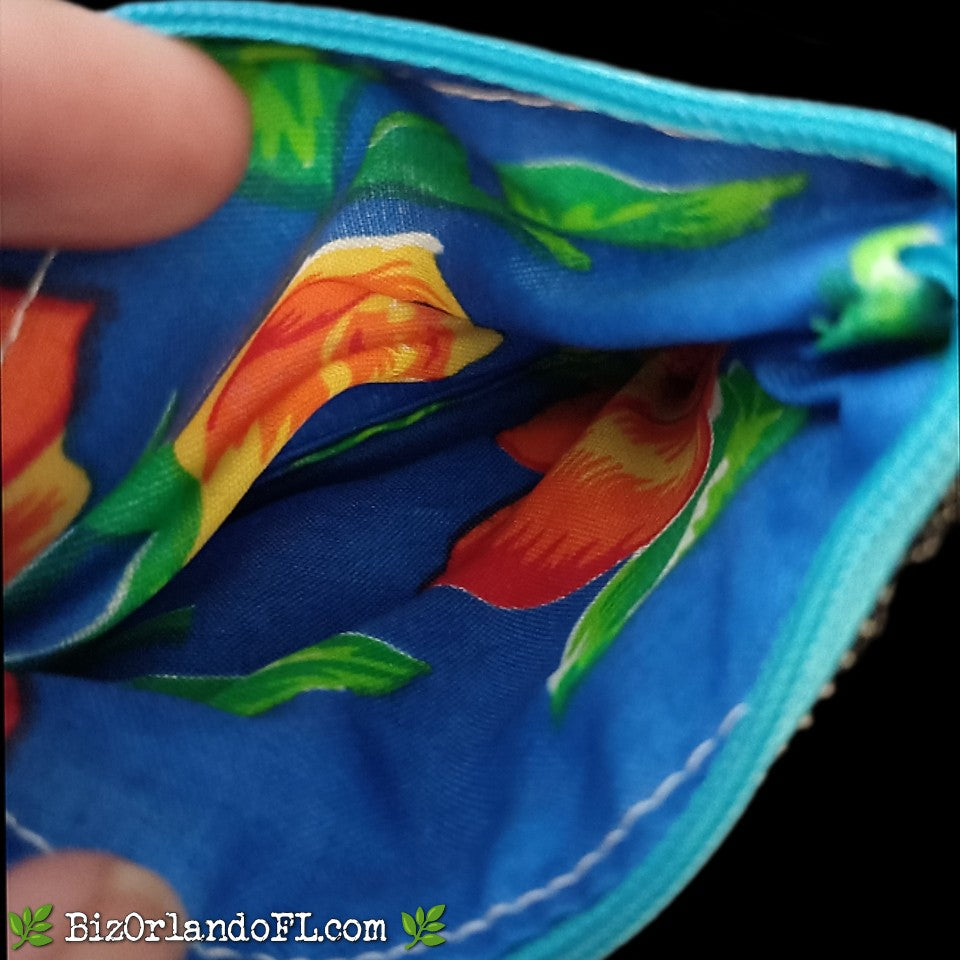 BOUTIQUE: Watercolor Design Coin Purse Small (Turquoise Floral Interior)