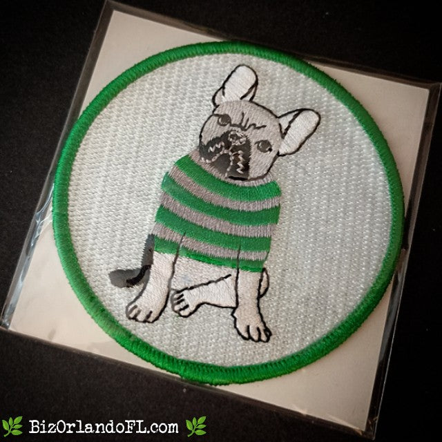 BOUTIQUE: French Bulldog Frenchie In Sweater Embroidered Iron-On Patch 3"