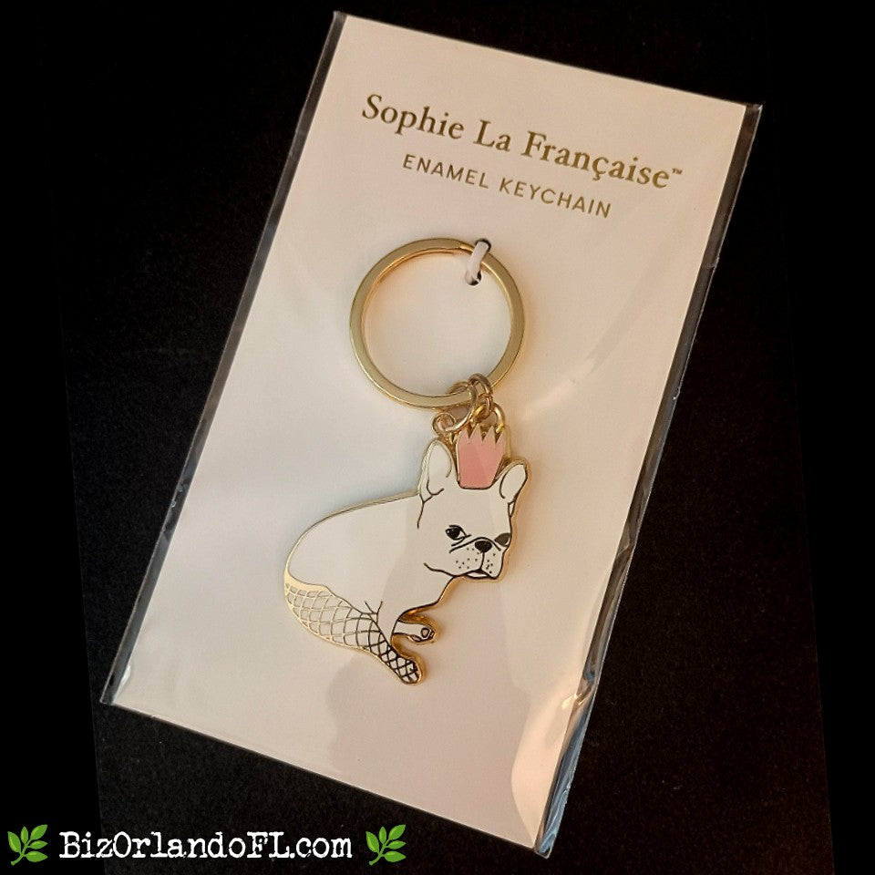 BOUTIQUE: French Bulldog / Frenchie Crown Fishnets Enamel Keychain
