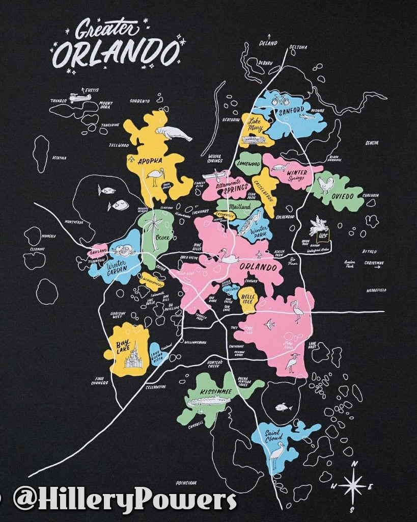 PRINTS: 18x24 Greater Orlando Map Print by Local Artisan