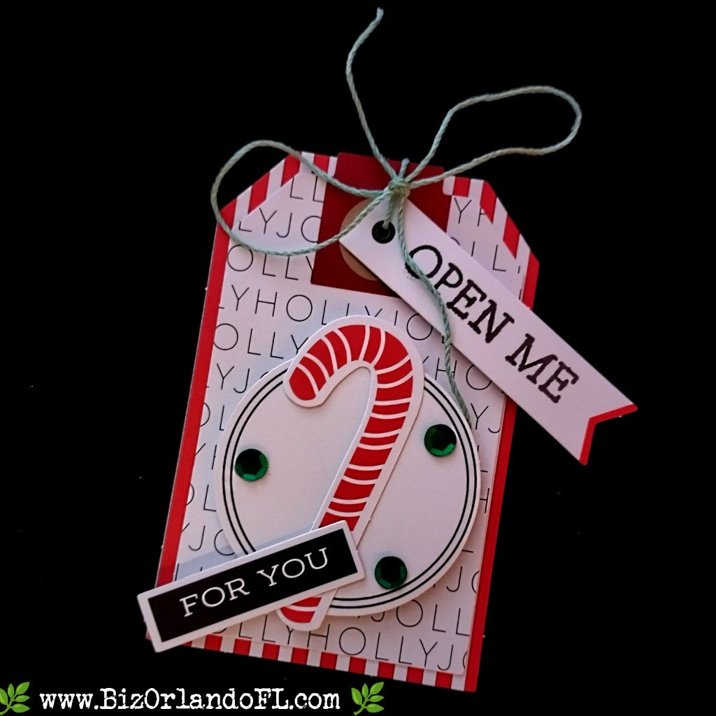 HOLIDAY: Open Me -- For You Candy Cane Handstamped & Embellished Gift Tag / Holiday Ornament by Kathryn McHenry (Red)