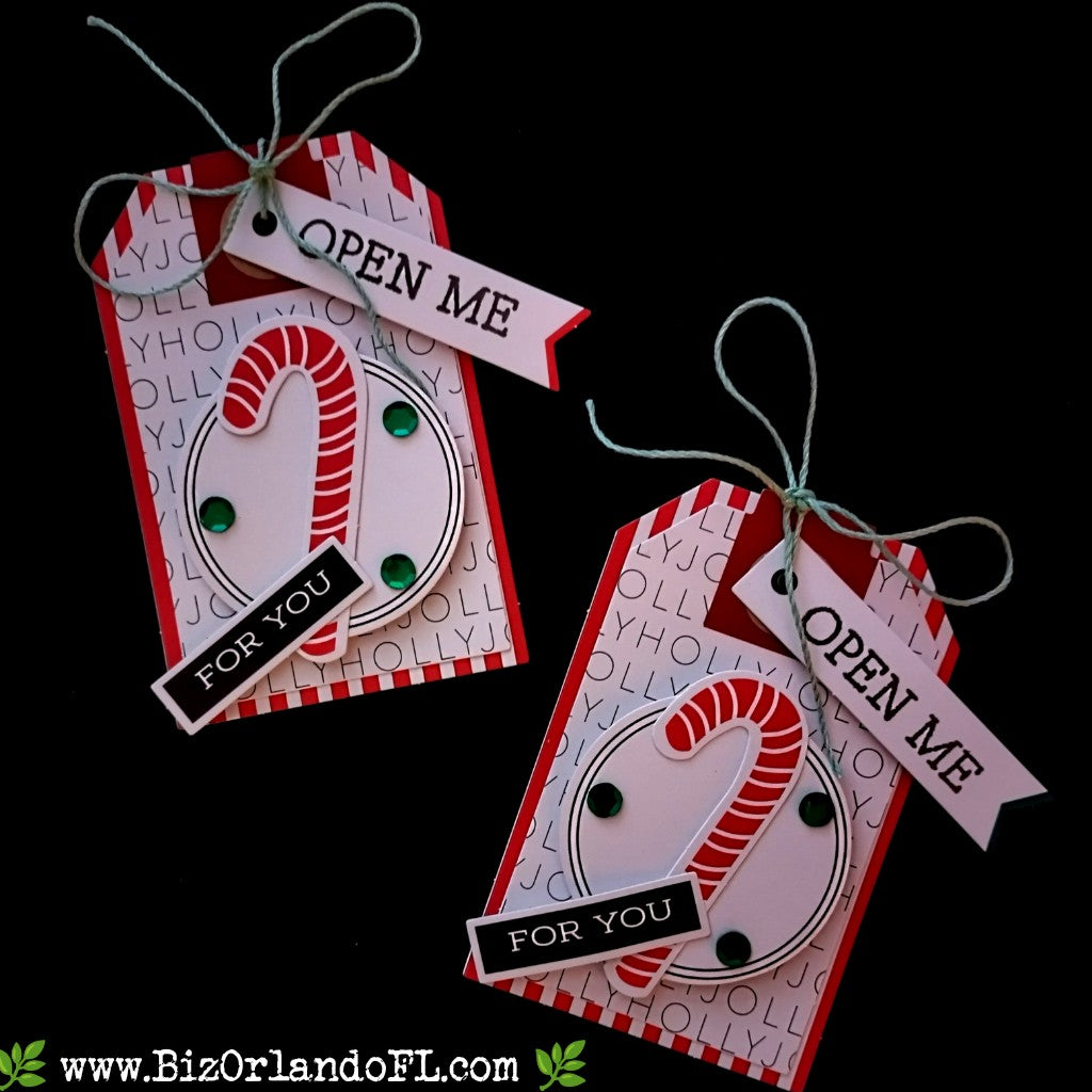 HOLIDAY: Open Me -- For You Candy Cane Handstamped & Embellished Gift Tag / Holiday Ornament by Kathryn McHenry (Red)