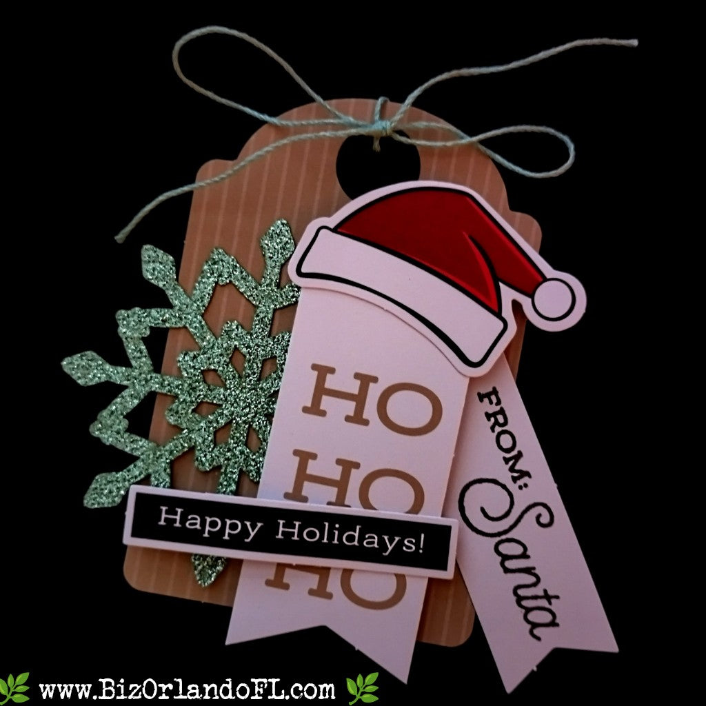 HOLIDAY: Happy Holidays Ho Ho Ho -- From Santa Handstamped & Embellished Gift Tag / Holiday Ornament by Kathryn McHenry