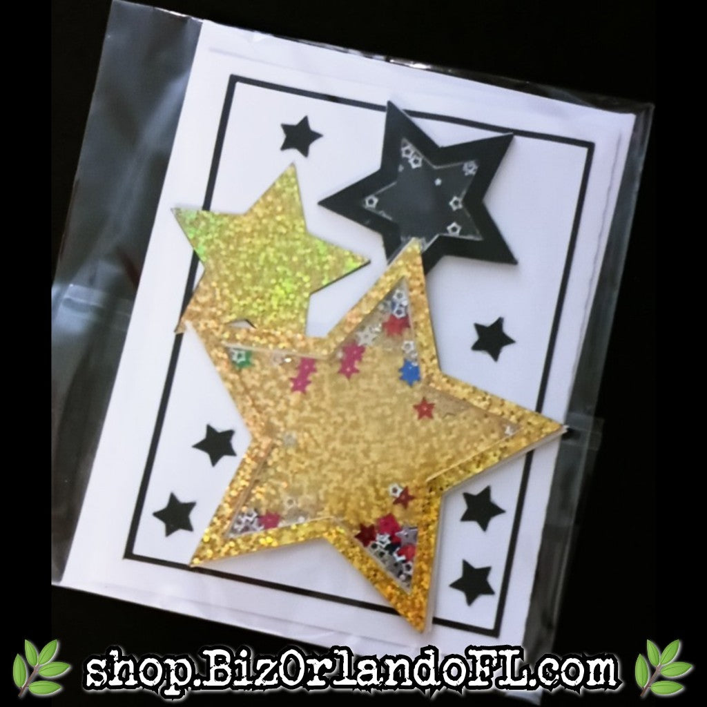 ALL OCCASION: Star Theme Handmade Shaker Card by Local Artisan