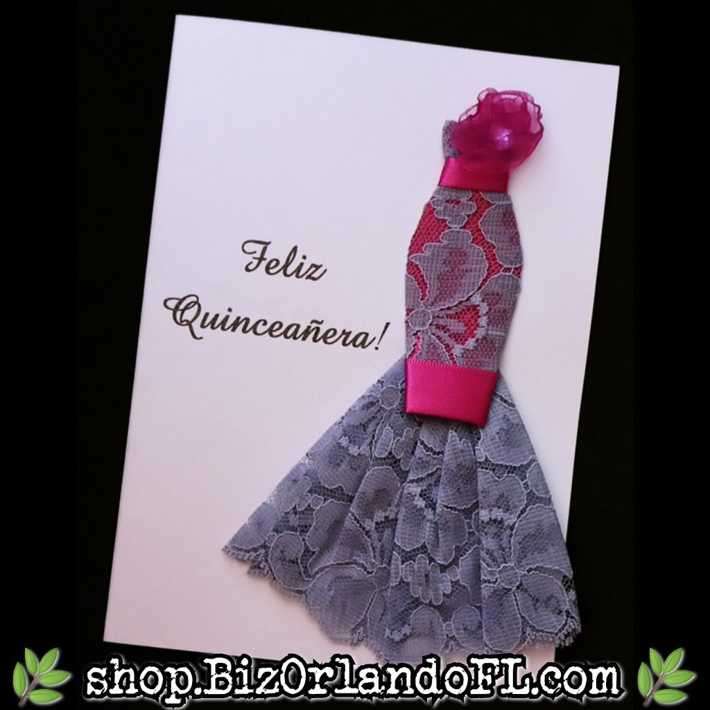 DRESSY CARDS: Feliz Quinceanera! Handmade Greeting Card by Local Artisan (En Espanol)