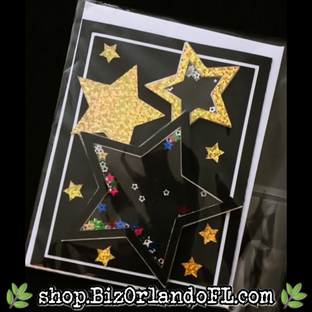 ALL OCCASION: Star Theme Handmade Shaker Card by Local Artisan