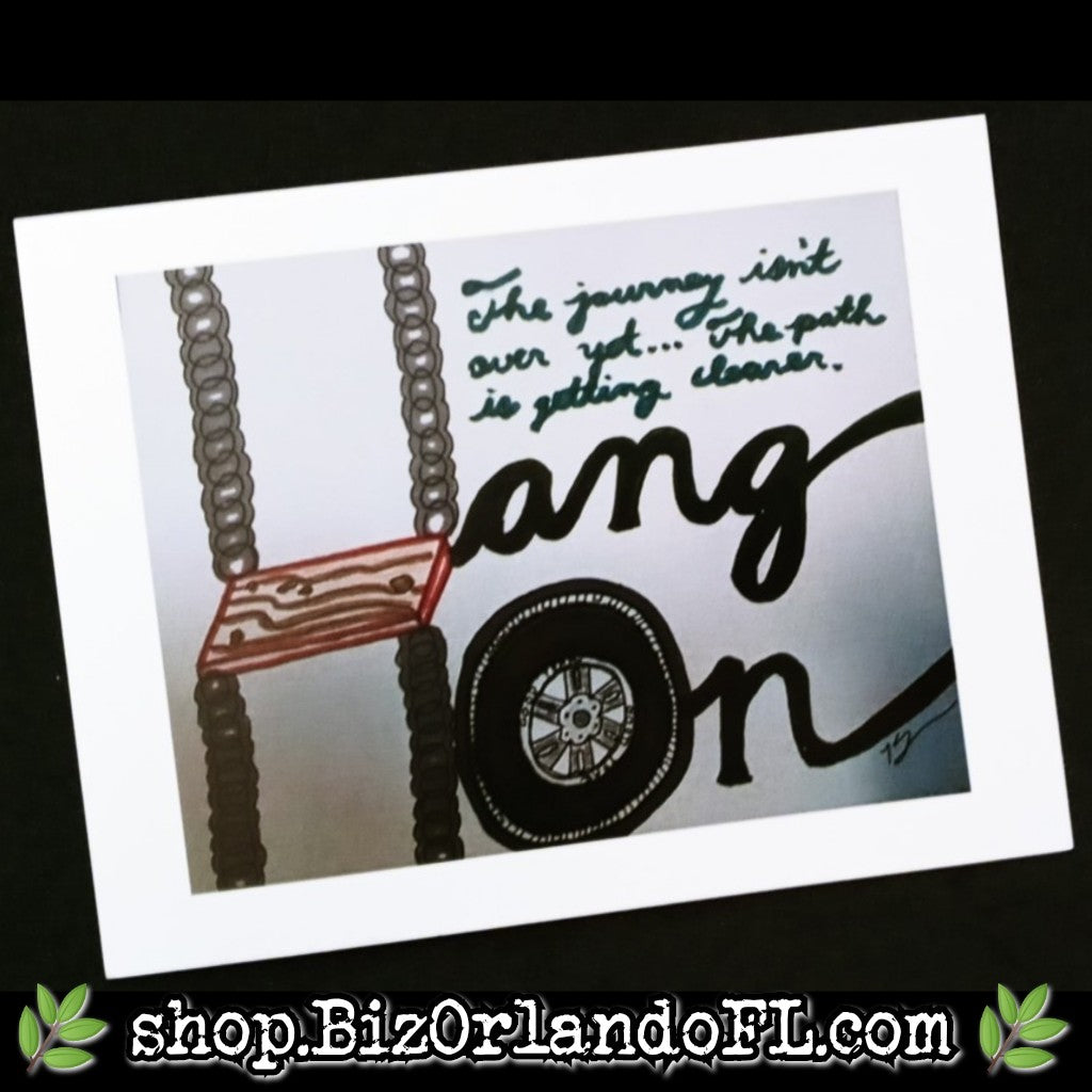 POSTCARDS: Hang On, Text Art Ink & Marker Drawing Postcard by Kathryn McHenry
